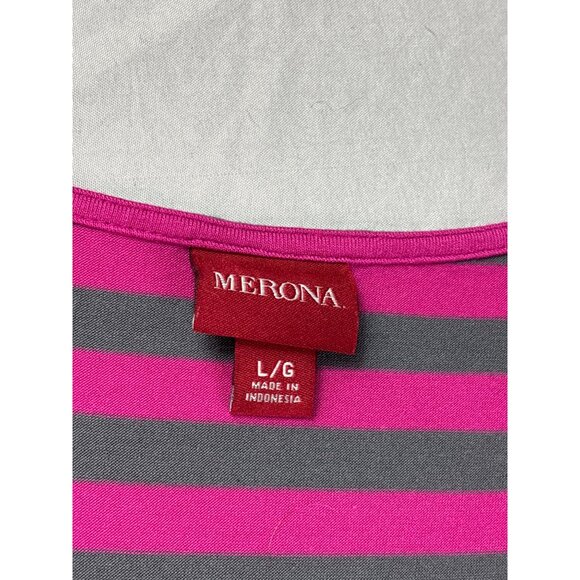Merona Womens Pink Gray Striped A-Line T-Shirt Dress Size L Knee Length - Picture 3 of 5